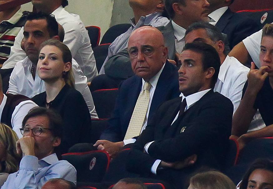 Adriano Galliani e Barbara Berlusconi perplessi in tribuna, insieme a Matri: non  un bel Milan. LaPresse